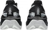 Rear view of a pair of black and white ASICS Superblast 3 (All Gender) shoes designed for everyday running, showcasing geometric patterns on the heel tabs and "FF Blast+" text on the white soles, enhanced with FF LEAP cushioning by Asics for superior comfort.